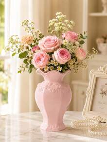 Vintage Style Embossed Vase, Round Rose Pattern, Suitable For Tabletop Decoration, Living Room, Bedroom, Office, Outdoor Wedding Or Table Centerpiece, Also An Excellent Mother's Day Gift - Multicolored... - View 9