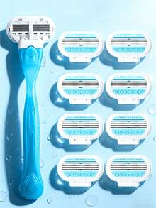 Bikini Razor For Women, 3-Layer Stainless Steel Blades, Hair Removal Razor Blades, Replaceable Razor Head, Hair Removal Tool For Private Areas, Underarms And Legs, Essential For Hair Salon Beauty Travel - Blue 1-blade Holder + 8 Blades - View 1