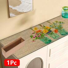 1 pieza, Decoración del hogar, Estampado de patrón floral, Alfombra de lino para cocina, Tapete de cocina, Tapete de piso, Tapete de baño, Tapete de puerta, Impresión 3D rectangular, Adecuado para sala de estar, dormitorio, pasillo, baño, lavandería - Alfombra de poliéster, Adecuado para decoración del hogar interior y exterior - Multicolor - Ver 14