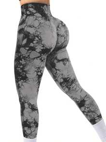 Women's High Waist Peach Butt Seamless Tie-Dye Stretch Fitness Yoga Pants - 白色 - 查看 11