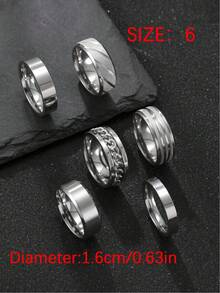 6pcs Set Minimalist Stainless Steel Rings, Silver, Gold, Black Color, Rotatable Chain Design, Suitable For Outdoor Sports And Daily Wear - 6-piece Set - View 18