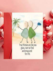 OBOVAY 1pc "True Friends Like Sea Glass" Friendship Greeting Card With Envelope, Beach Themed BFF Keepsake Gift, Blank Inside, 5" X 7" Card With Envelope - A - View 4