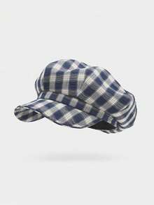 1pc Vintage Plaid Beret, Fashion Painter Hat, Large Head Circumference Design, Cloud Shape, Octagonal, Vintage Style, Essential Plaid Beret For Commuting, Suitable For Daily Wear - A - View 9