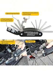 16合1單車多功能工具組，輕巧便攜的自行車維修工具包，含六角扳手、螺絲起子、套筒扳手和胎撬，適用於路途中緊急維修、登山車、公路車保養 - A - 查看 3