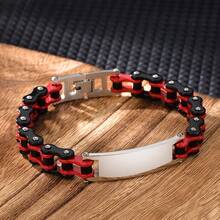 1pc Men's Stainless Steel Motorcycle Style Bracelet, Bicycle Chain ID Bar Design, Daily Wear, Birthday Gift For Father, Husband - Multicolor - View 7