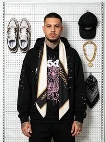 Men's Hip Hop Spider Web Pattern Graphic Alphabet Print Harajuku Vintage Hoodie Long Sleeve Street Wear Top For Both Men And Women Oversized Hoodies - 黑色衛衣 - 查看 1