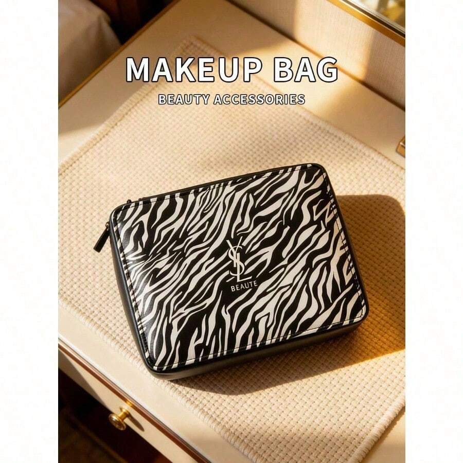 Yves Saint Laurent Tas Kosmetik Motif Zebra, Cocok untuk Penggunaan Sehari-hari, Dengan Nuansa Mewah, Multifungsi, Mudah Dibawa, Tas dengan Resleting, Dapat Digunakan untuk Menyimpan Sampel dan Kebutuhan Sehari-hari, Cocok untuk Penggunaan Sehari-hari, Kerja, Perjalanan dan Sekolah -HADIAH-15 - Hitam dan Putih - View 1