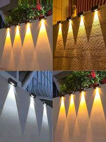 1 buah/2 buah/4 buah Lampu Dinding Tenaga Surya, Lampu Dek LED Ultra Terang, Lampu Pagar, Penerangan Luar Ruangan, Lampu Taman Tahan Air, Balkon, Pagar, Teras, Lampu Malam Tenaga Surya Dekorasi Rumah - Hitam - View 7