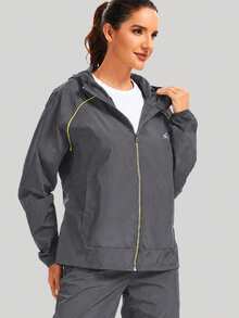 1PC Women's Windproof Jacket Lightweight Zipper Windbreaker Hooded With Pockets Outdoor Hiking Cycling Daily Exercise - Grey - View 3