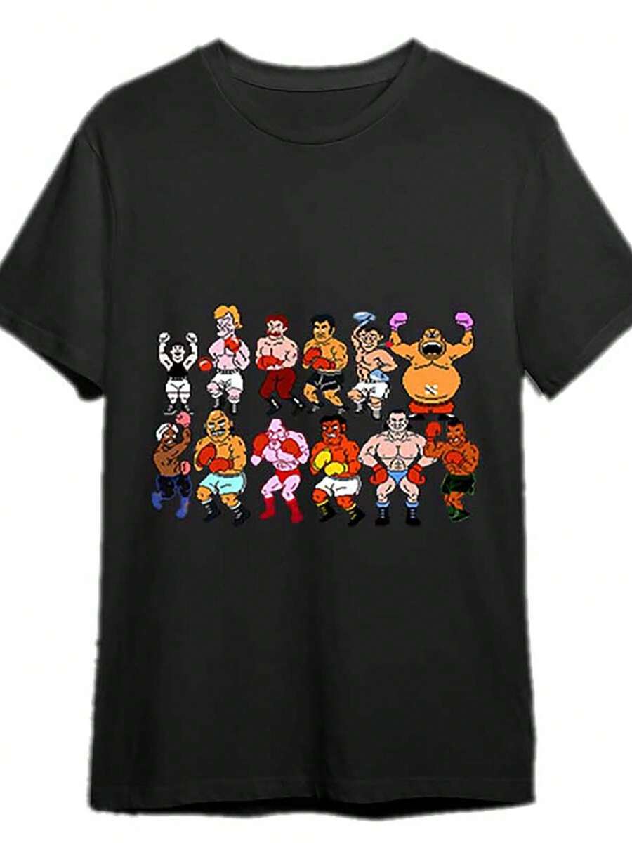 Camiseta de hombre con estampado clásico de boxeo, divertida camiseta de algodón de manga corta para hombre, 180g - Negro - Ver 1