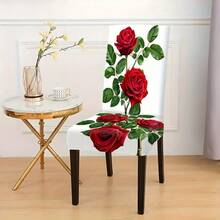 Floral Stretch Chair Covers, Two Rose Prints: Vintage Blush Peony & Vivid Red Rose, Multi Packs(1/2/4/6/8pcs), High Elastic Full Wrap Washable, 2D Printed, Easy Install For Dining, Party Decor & Gifts. - Multicolor - View 8