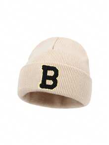 1 pieza Gorro de punto con letras A-Z para niños, gorro de punto de unicolor y cálido, adecuado para recién nacidos en el hospital, bebés, niños pequeños, niños y niñas, perfecto para uso al aire libre y diario - Beis - Ver 6