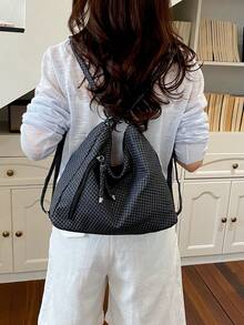 Mochila de gran capacidad estilo coreano, nueva bolsa bandolera de moda versátil para ir al trabajo, bolso de hombro tipo tote - Negro - Ver 6
