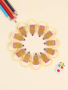 12pcs Rhinestone Pencil Hair Ties, Elastic Ponytail Hair Bands, Back To School First Day Classroom Gift Hair Accessories For Girls, School Supplies For Girls - Multicolor - View 4