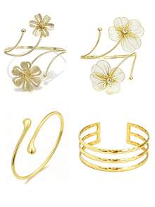 4PCS Upper Arm Cuff Jewelry For Women, Minimalist Arm Cuff Bracelet, Adjustable Coil Armlet - A0021T-19 - View 6