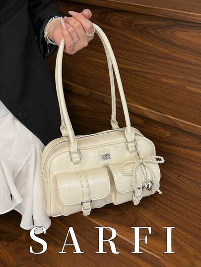 Fashionable And Exquisite Pendant Decoration Women's Shoulder Bag, Simple And Versatile Multi Pocket Storage Bowling Bag