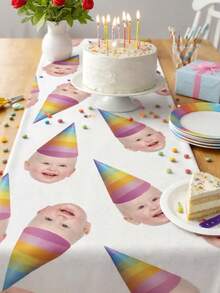 Customizable Table Runner (With Photo Customization Option), Dining Table Decoration And Tabletop Accent; Triangle Flag Style Design, Suitable For Birthdays, Parties, Anniversaries, Holidays And Various Other Occasions - Multicolor - View 2