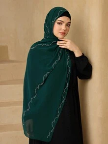 1pc Elegant Solid Color Rhinestone Chiffon Long Scarf Women's Fashion Versatile Headscarf Outerwear Sun Protection Beach Scarf Vacation Travel Scarf Shawl Dual-Use Suitable For Daily Multi-Functional Matching Decoration - Multicolor - View 14