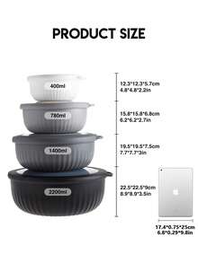 Meoky 8pcs/Set Nested Round Plastic Food Storage Bowls With Lids, Assorted Sizes - Black - View 2