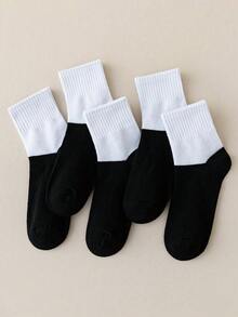 10 Pairs Classic Sports Style Student Socks, Suitable For 1-16 Years Old Boys And Girls, All Seasons Spring, Summer, Autumn, Winter, Round Neck Design, Easy To Clean, Black And White Color - Black and White - View 3