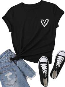 Camiseta de manga corta para mujer con estampado de letras y diseño tie-dye - Negro - Ver 1