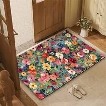 1pc Retro Floral Pattern Design Microfiber Bath Mat,Non-Slip And Soft Bathroom Floor Rugs,Doormat,Water Absorption Mat,Machine Washable,Low Pile,TPR Backing,Knit Fabric,For Bedroom,Kitchen,Indoor Use,Accessories & Home Decor,Perfect New Home Gift - Multicolor - View 6