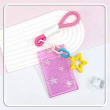 Lindo portatarjeta de identificación transparente con forma de estrella, ranura para foto, con colgante de estrella hueca, cuerda trenzada y tapa deslizante - A - Ver 4