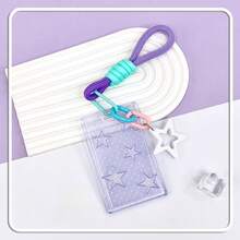 Lindo portatarjeta de identificación transparente con forma de estrella, ranura para foto, con colgante de estrella hueca, cuerda trenzada y tapa deslizante - A - Ver 11
