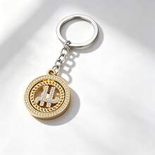 1pc Rotating Rial Symbol Keychain, Zinc Alloy Material, Inlaid With Luxurious High-End Rhinestones, Rotating Key Pendant And Elegant Daily Accessory - Yellow Gold - View 5