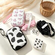6pcs Colorful Heart/Cow Print Hard Shell Cable Organizer Set, Includes Storage Bag/Charging Case/Cable Clip/Pleated Chiffon Cable/Cable Protector, With Carrying Strap Ultra Portable, Used For CCD, Charger, Data Cable Partitioned Storage, Easy To Find Things When Going Out, No More Messy Bag - Multicolor - View 10