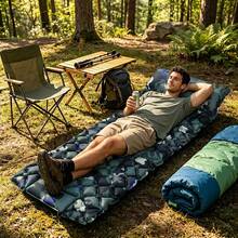 1pc Outdoor Inflatable Sleeping Pad, Camping, Hiking, Picnic Essential Lightweight Portable Foldable Moisture-Proof Mat Outdoor Gear Summer Travel Must-Have, Foot-Pumped Extra Wide Extra Thick Inflatable Mattress - Multicolor - View 5