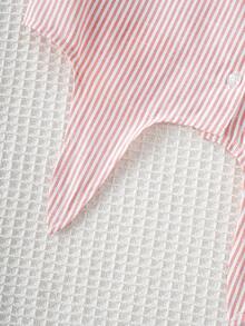 Tween Girl Casual Preppy Style Pink Cotton Striped Tie-Up Sleeveless Shirt, Suitable For Vacation, Gatherings, Group Activities - Pink - View 8