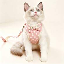 PETCHIC Cute Pink Polka Dot Pet Harness + Leash Set, Suitable For Spring Outdoor Camping, Walking Dogs/Cats, Adjustable Harness, Soft & Comfortable Pet Outdoor Activity Accessory - Pink - View 7