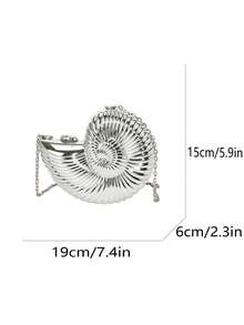 Elegante bolso de mano con forma de concha para fiestas, bolso con diseño único de concha, bolso de noche brillante para mujer con correa de cadena para hombro/cruzado, puede contener auriculares, monedas, billetera elegante con forma de concha, perfecto para fiestas, bodas, eventos nocturnos y banquetes, se puede combinar con vestidos de novia, vestidos formales, vestidos de gala, atuendos de cumpleaños y ropa de fiesta para mujer. - Plateado - Ver 8
