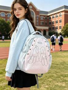 1pc Backpack Cute Backpack Featuring Sweet Polka Dot Trim And Wing Pattern Lightweight Schoolbag Multi Compartment For Students Durable Casual Daypack With Side Pockets Ideal For Daily Travel School Supplies Essential For The Start Of School Season - Multiple Styles - View 7