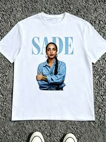 Unisex Graphic Tees, SADE Vintage Black White Singer Portrait Print, Retro Summer Short Sleeve Shirts - White 2 - View 1