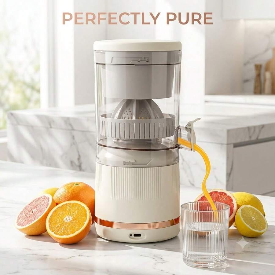 Aesthetic Portable Electric Citrus Juicer, Cordless Automatic Juicer & Orange Squeezer, Hands-Free Vitamin C Maker For Home, Travel & Wellness - White - View 1