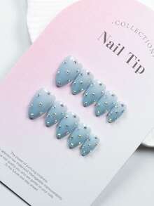 10 Pieces Of 100% Handmade Black Cat Eye Iridescent Diamonds, Each With A Unique Handmade Polka Dot Design. Reusable Handmade Fake Nails, Suitable For Women And Girls To Wear At Holiday Gatherings. Including 1 Nail File And 1 Piece Of Jelly Glue - Multicolor - View 1