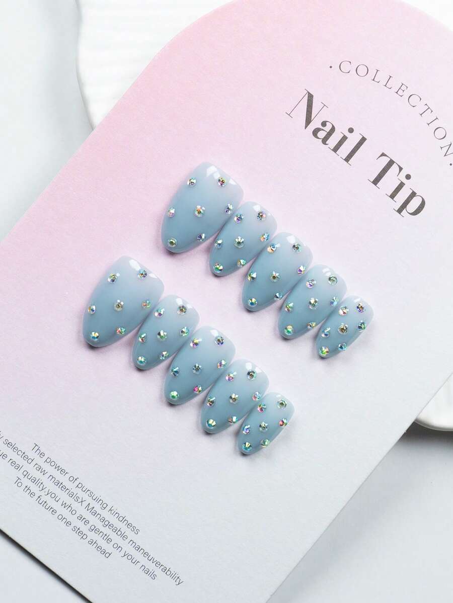 10 Pieces Of 100% Handmade Black Cat Eye Iridescent Diamonds, Each With A Unique Handmade Polka Dot Design. Reusable Handmade Fake Nails, Suitable For Women And Girls To Wear At Holiday Gatherings. Including 1 Nail File And 1 Piece Of Jelly Glue - Multicolor - View 1