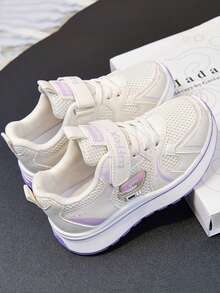 1 Pair Kids' Sports Shoes, Fashion Design, Comfortable & Breathable Woven Sneakers - Soft, Lightweight, Flexible Shoes, Suitable For Outdoor Activities, Play, School And Casual Wear - Perfect For Growing Feet - Purple - View 2