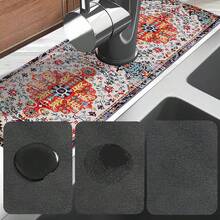 1pc Or Bohemian Style Sink Faucet Absorbent Mat, Drainage Mat, Kitchen, Bathroom Sink, Countertop, Drainage Mat, Diatomaceous Earth Basin, Cuttable Quick-Drying Mat. - Multicolor - View 8