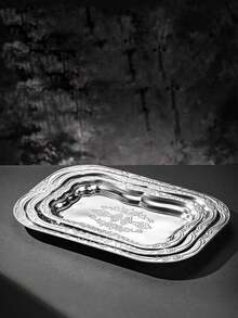 1pc Ins Retro Stainless Steel Tray, French Embossed Cake Plate, Home Tabletop Storage & Organizer Tray - View 3