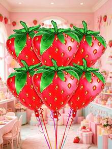6pcs Cute Red Strawberry Foil Balloons Set For Strawberry Theme Kids Birthday Party Decoration - View 1