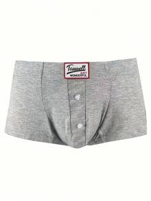 Men's One-Piece, Plain-Colored Stretch Briefs With Decorative Button And Four-Way Stretch - Light Grey - View 3