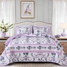 3 PCs Quilt Set Queen Size, Antique Blue Rose Bedspread Coverlet Set, All Season Soft Lightweight Microfiber Quilt Set With 2 Pillowcases For Home Decor, Room Decor>Aesthetic Holiday Gift, Party, Halloween,Christmas. - Dark Blue-1938 - 查看 8