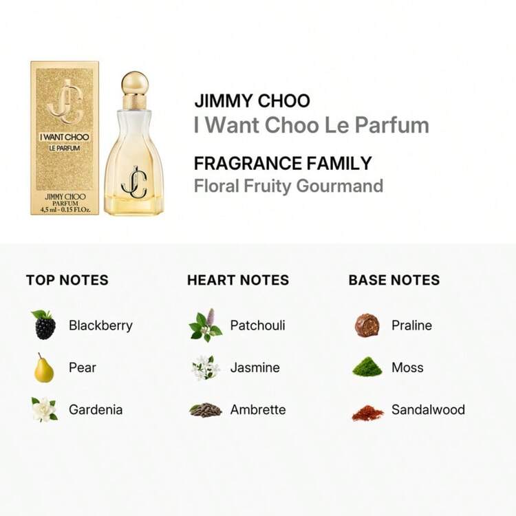 I Want Choo Le Parfum By Jimmy Choo Parfum 4.5ml/0.15oz Mini Splash Perfume Women - Long-Lasting Fragrance With Pear, Golden Gardenia & Praline | Luxury Designer Brand Pocket Miniature | Premium Authentic Formula Sexy Elegant Gift - 濃烈香調 - 查看 1