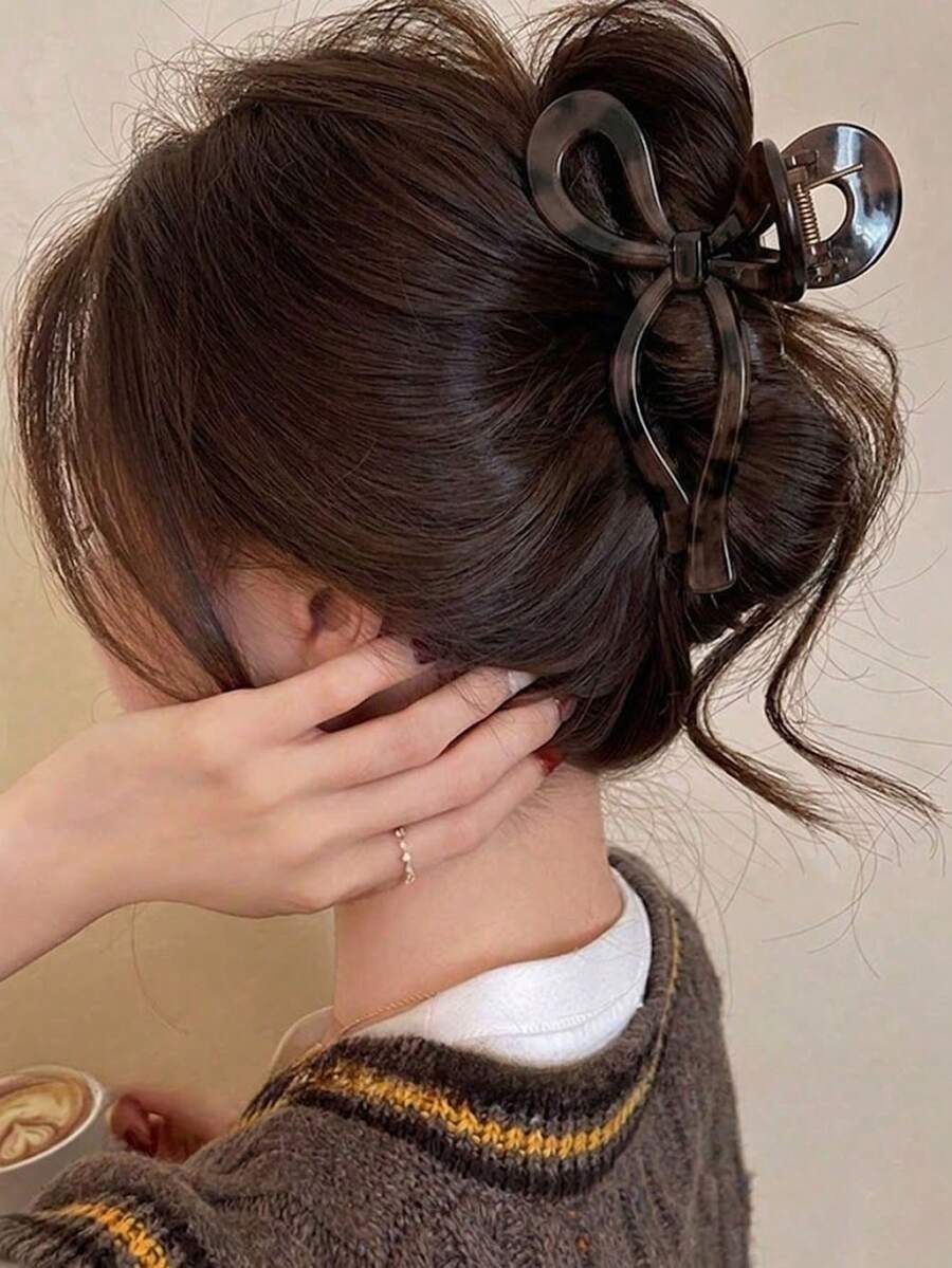 1/2件裝蝴蝶結抓夾,適合粗髮女孩的髮夾,時尚新款髮飾,聖誕襪填充禮物 - 彩色 - 查看 1