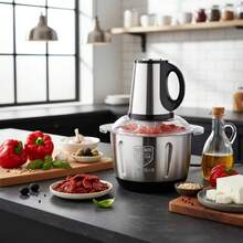 Picadora de Carne Eléctrica y Procesador de Alimentos, Picadora de Carne de Acero Inoxidable 304 con 4 Cuchillas Afiladas, Picadora de Alimentos Portátil para Carne, Verduras, Frutos Secos y Cebollas, Tazón de Gran Capacidad para Cocina Doméstica, Plateado - 1 - Ver 4