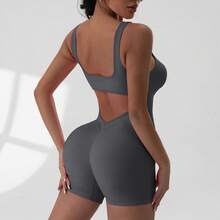 Mono Deportivo Corto para Mujer, Sin Mangas, Sexy, con Espalda Descubierta, Ropa de Yoga, Traje de Una Pieza para Ejercicio, Ciclismo y Recreación al Aire Libre - Rosa - Ver 10