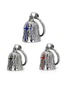 1pc Street Bell Oil Drop Cross Pendant, Vintage Men's Motorcycle Style Angel Wings Keychain, Valentine's Day Father's Day Gift - Multicolor - View 8